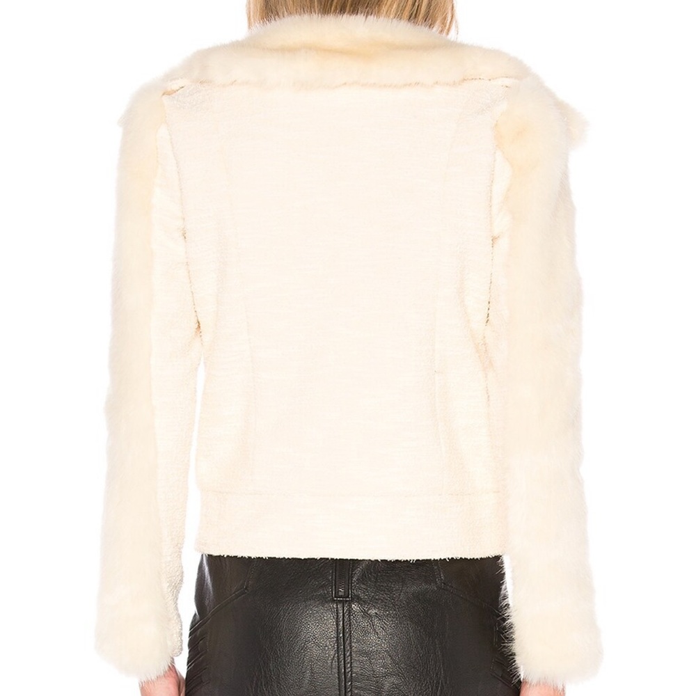 For Love and Lemons Andi Faux Fur Moto Jacket in Creme Tweed xs - Picture 5 of 6